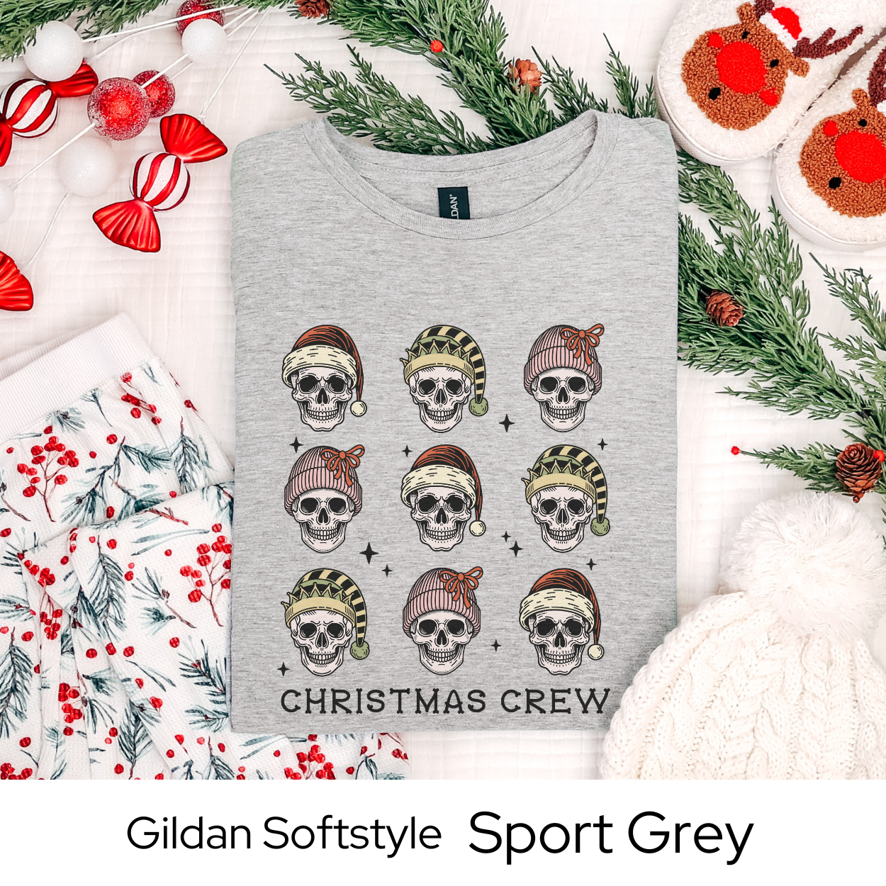 Christmas Crew Skeleton Shirt, Funny Holiday Graphic Tee for Men Women Teens, Spooky Xmas Party Outfit, Alternative Gift Idea
