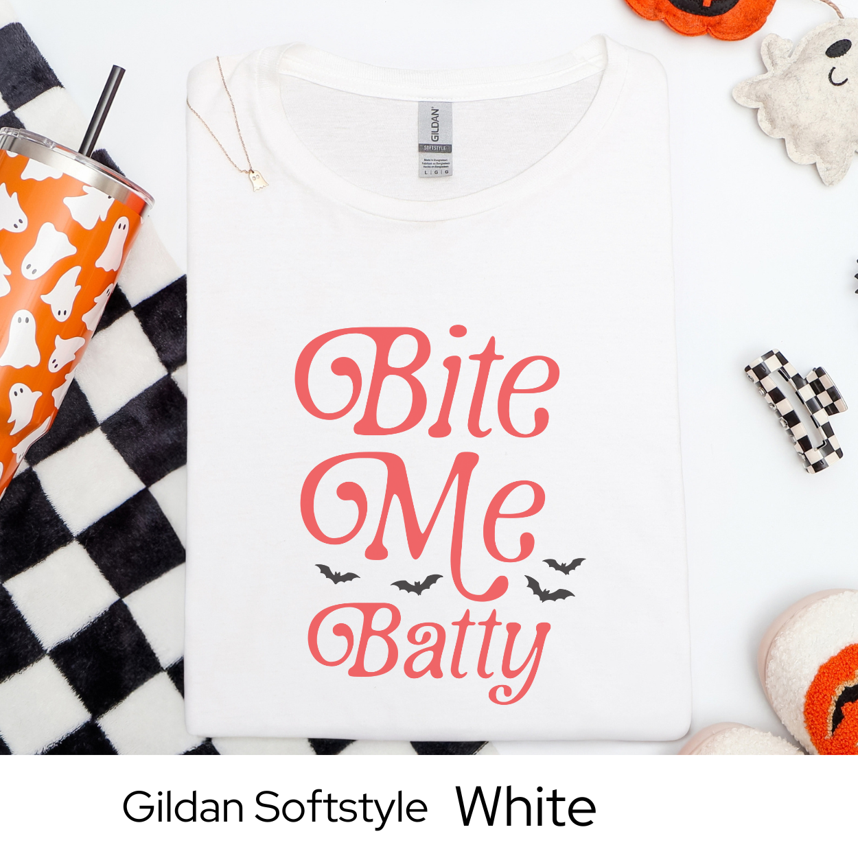 Bite Me Batty Halloween Shirt, Funny Vampire Bat Graphic Tee for Women, Spooky Season Top, Cute Trendy Fall Outfit Shirt