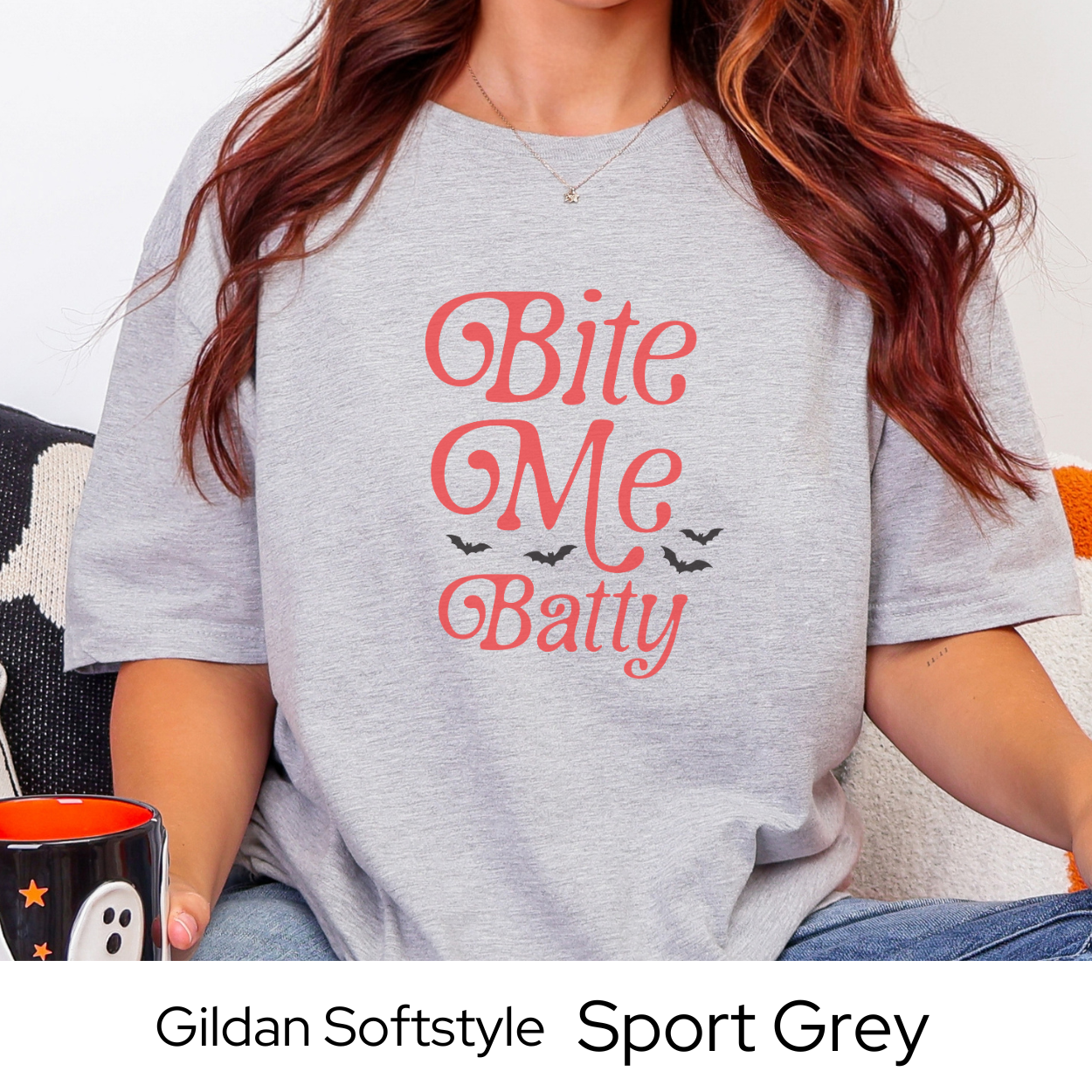Bite Me Batty Halloween Shirt, Funny Vampire Bat Graphic Tee for Women, Spooky Season Top, Cute Trendy Fall Outfit Shirt
