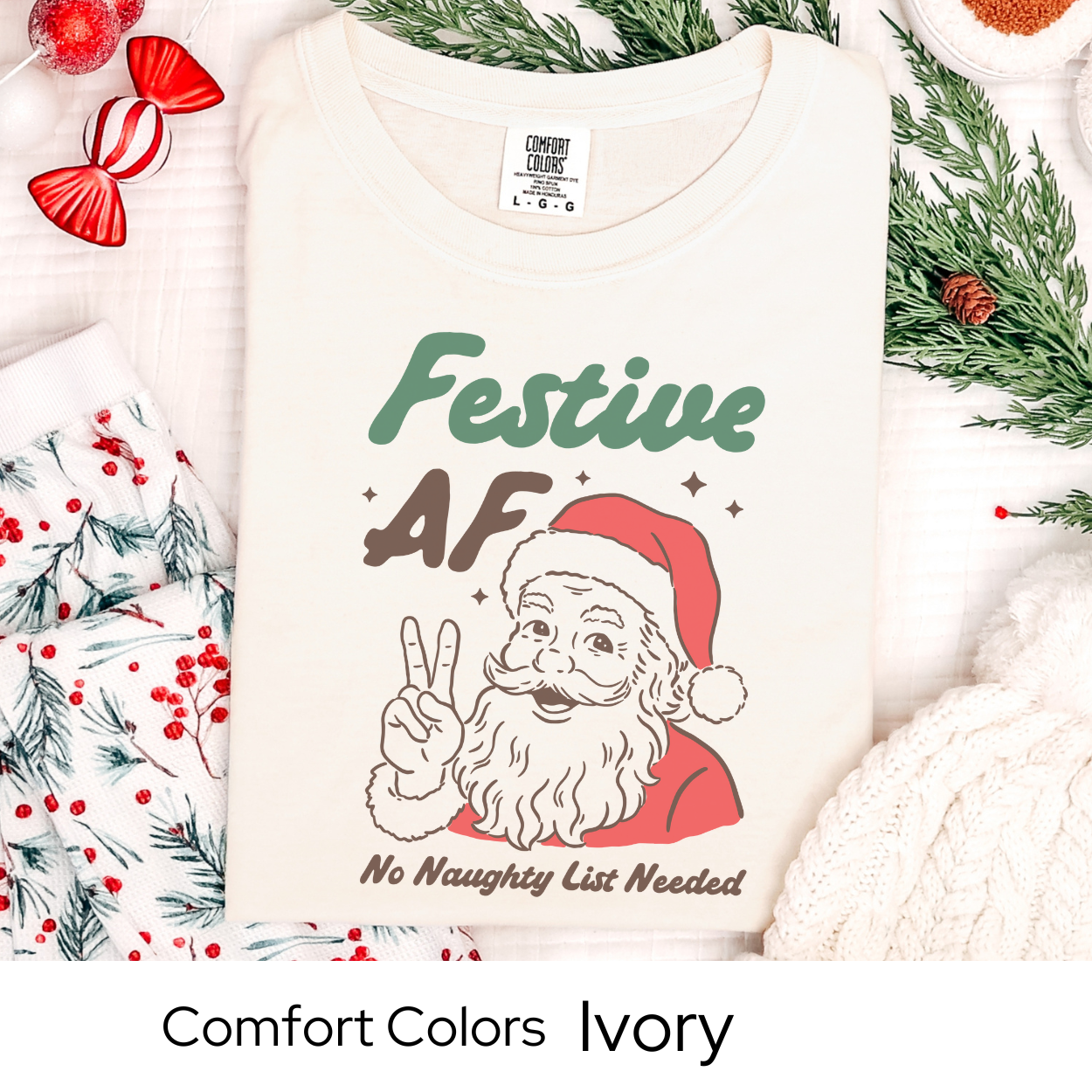 Funny Santa Christmas T-Shirt, Retro Holiday Graphic Tee, Comfort Colors Santa Claus Shirt, Festive AF Christmas Gift Tee for Adults