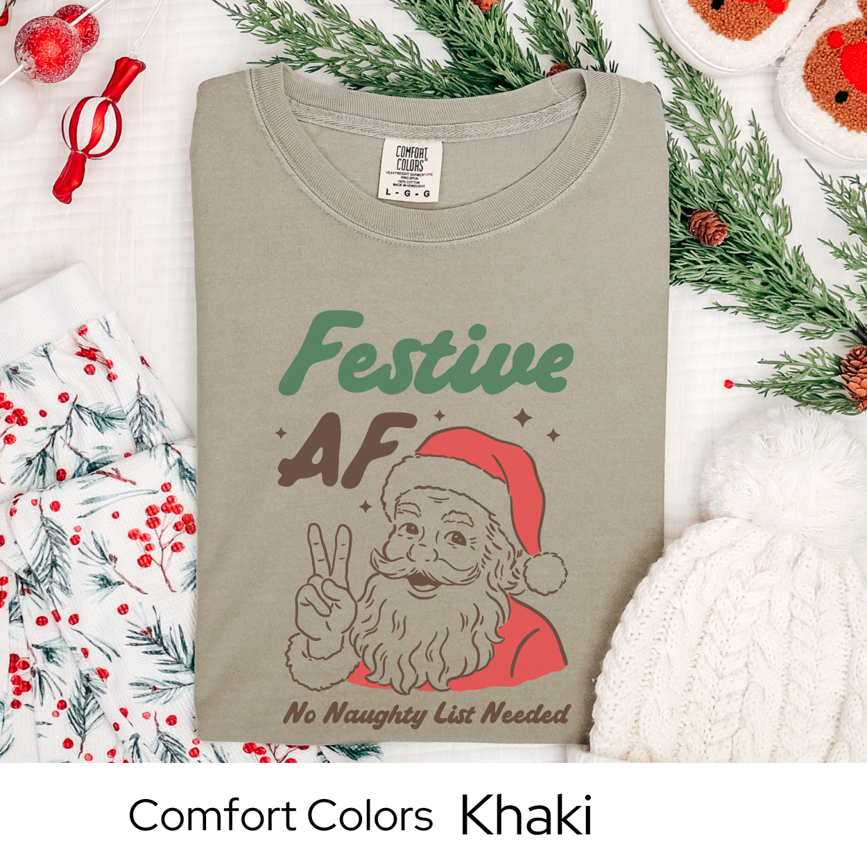 Funny Santa Christmas T-Shirt, Retro Holiday Graphic Tee, Comfort Colors Santa Claus Shirt, Festive AF Christmas Gift Tee for Adults