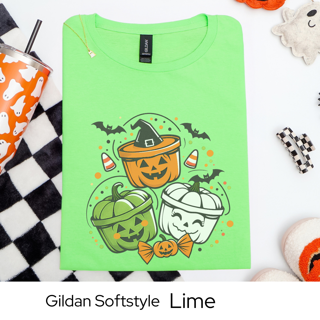Halloween Buckets Shirt, Cute Spooky Graphic Tee, Fall Candy Corn Shirt, Trick or Treat Bats Ghosts Shirt for Halloween Outfit