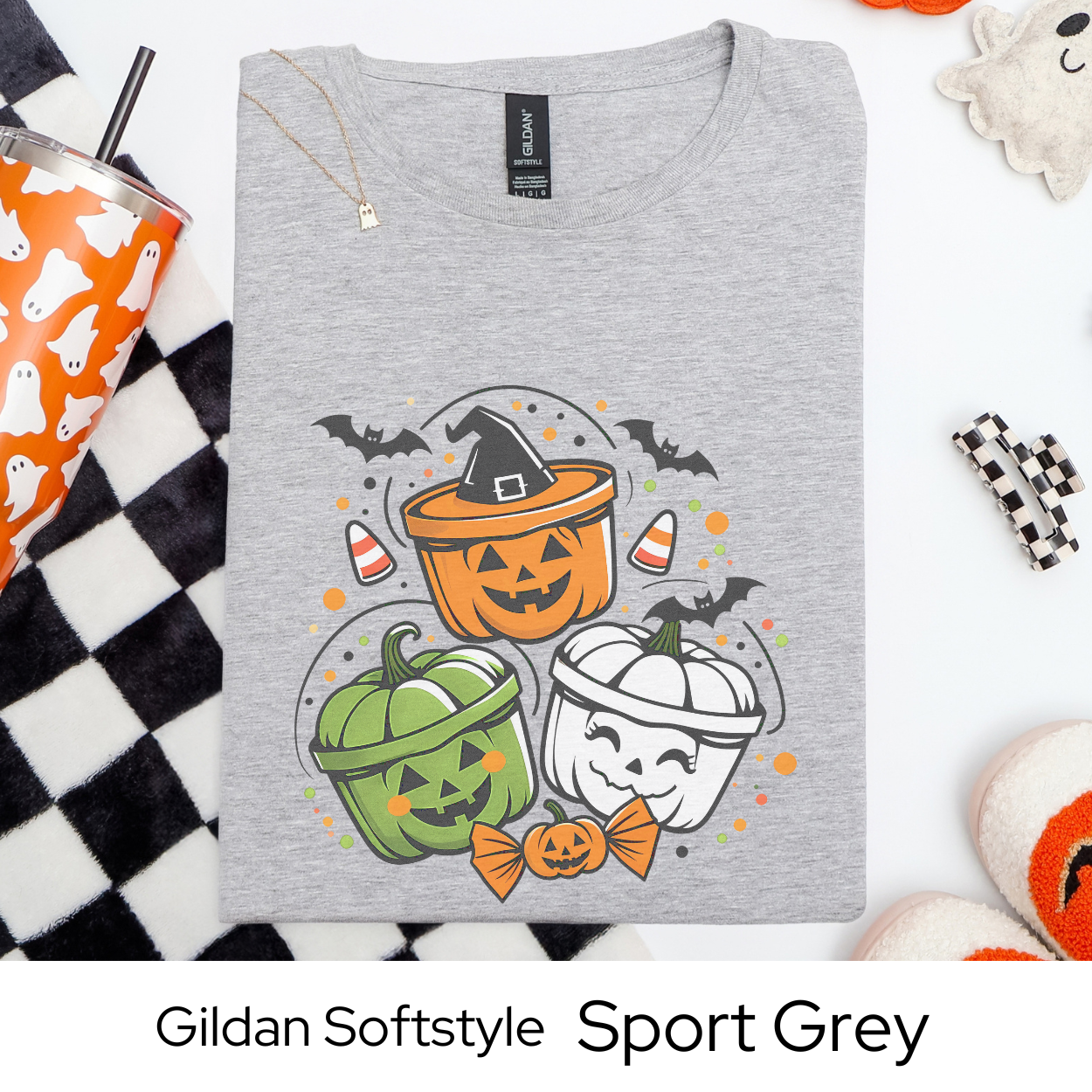 Halloween Buckets Shirt, Cute Spooky Graphic Tee, Fall Candy Corn Shirt, Trick or Treat Bats Ghosts Shirt for Halloween Outfit