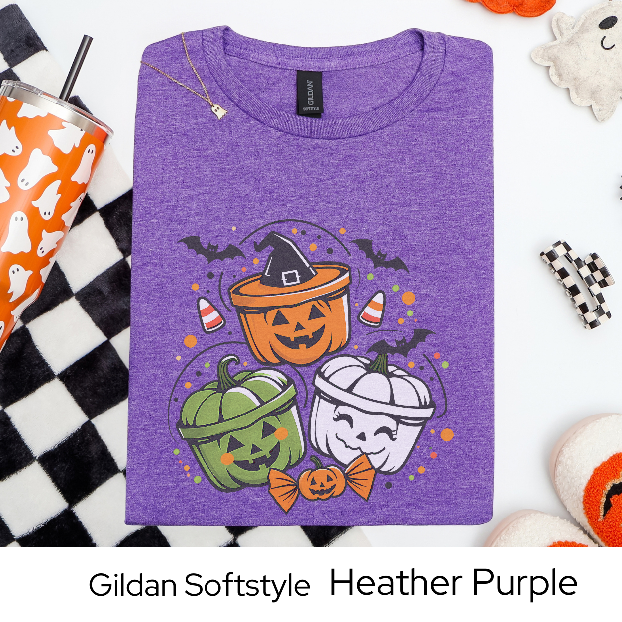 Halloween Buckets Shirt, Cute Spooky Graphic Tee, Fall Candy Corn Shirt, Trick or Treat Bats Ghosts Shirt for Halloween Outfit