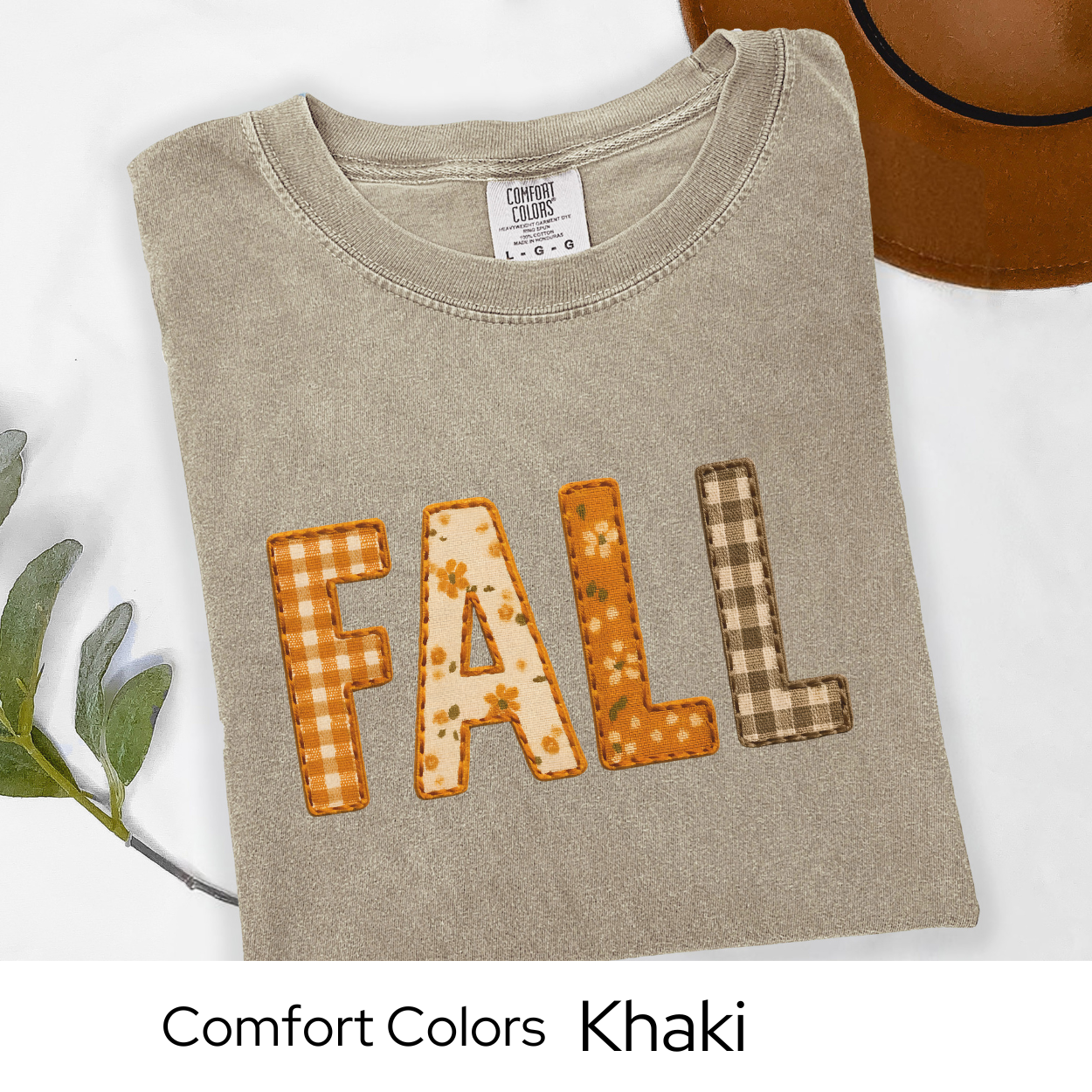 Fall Shirt Faux Embroidery Comfort Colors Tee | Autumn Pumpkin Patchwork Plaid Graphic Top
