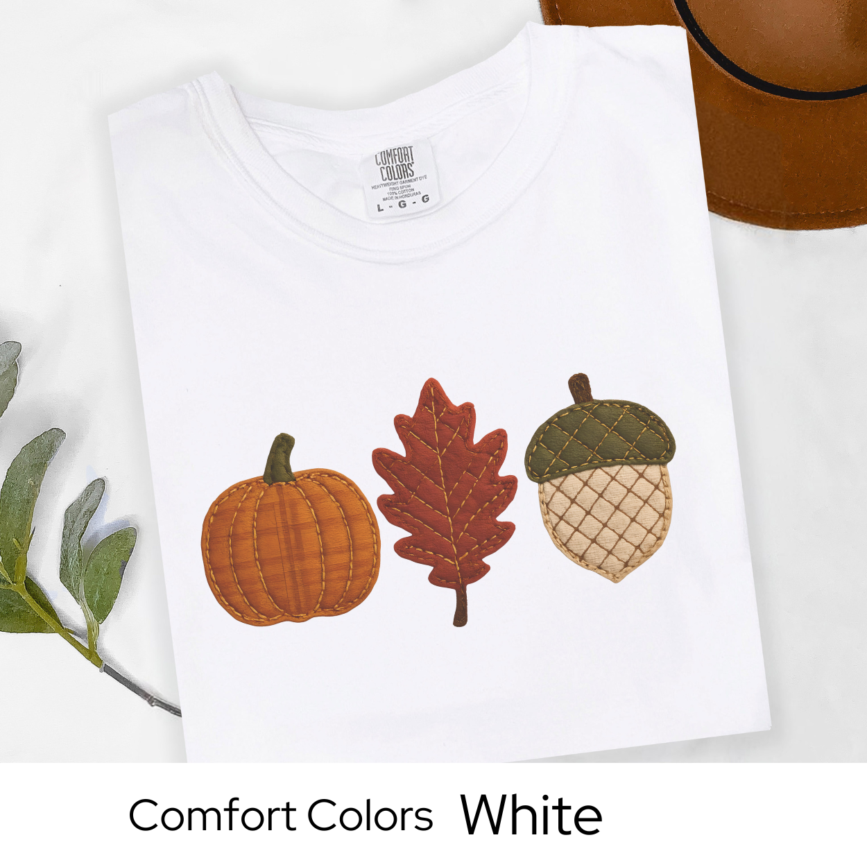 Fall Shirt Faux Embroidery, Fall Icons, Pumpkin Shirt, Comfort Colors Tee | Autumn Patchwork Graphic Top