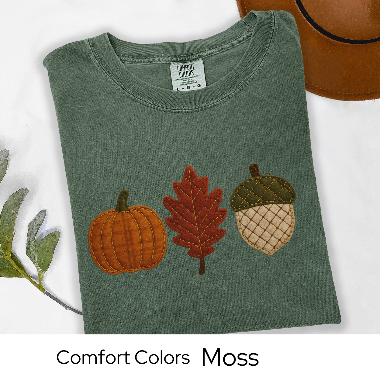 Fall Shirt Faux Embroidery, Fall Icons, Pumpkin Shirt, Comfort Colors Tee | Autumn Patchwork Graphic Top