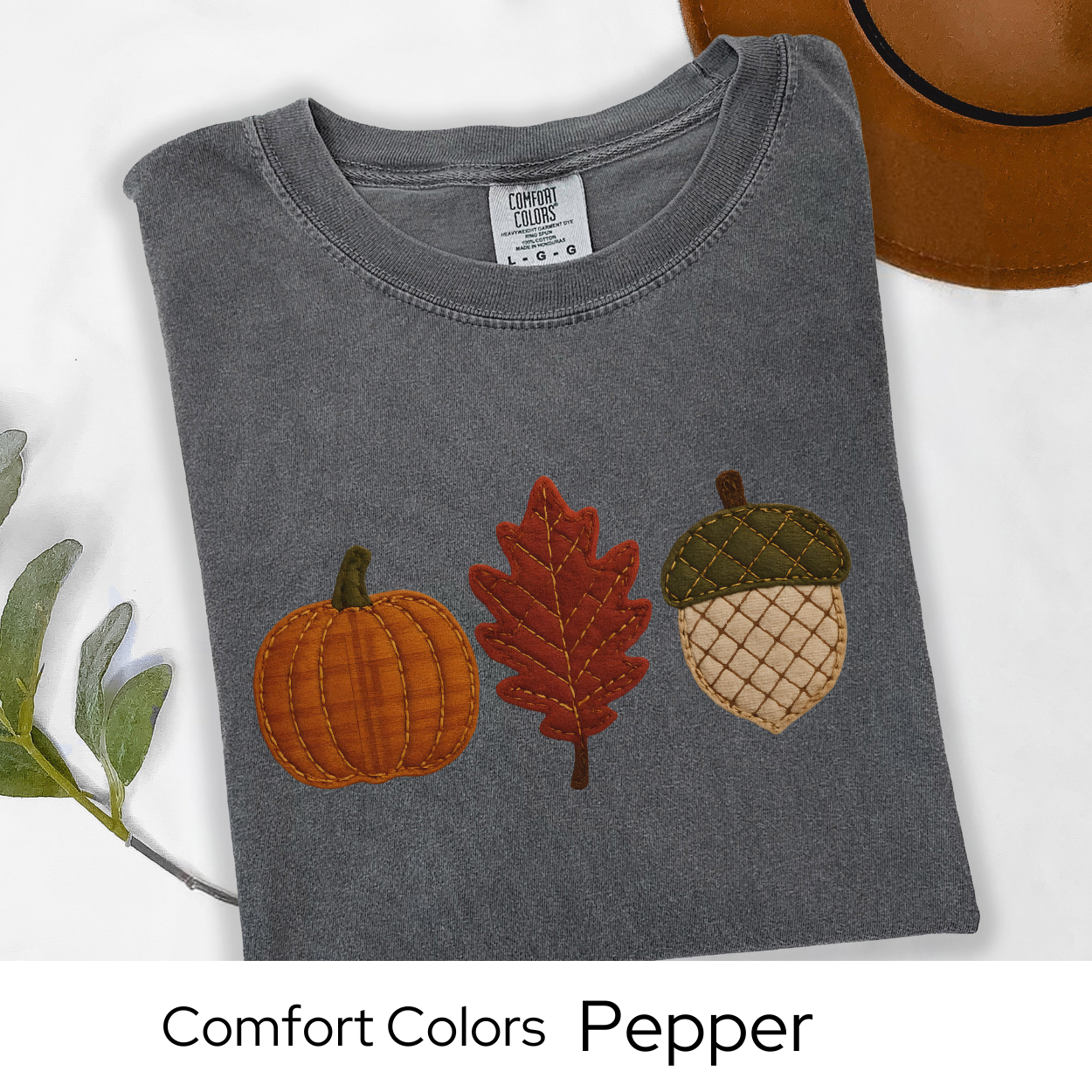 Fall Shirt Faux Embroidery, Fall Icons, Pumpkin Shirt, Comfort Colors Tee | Autumn Patchwork Graphic Top