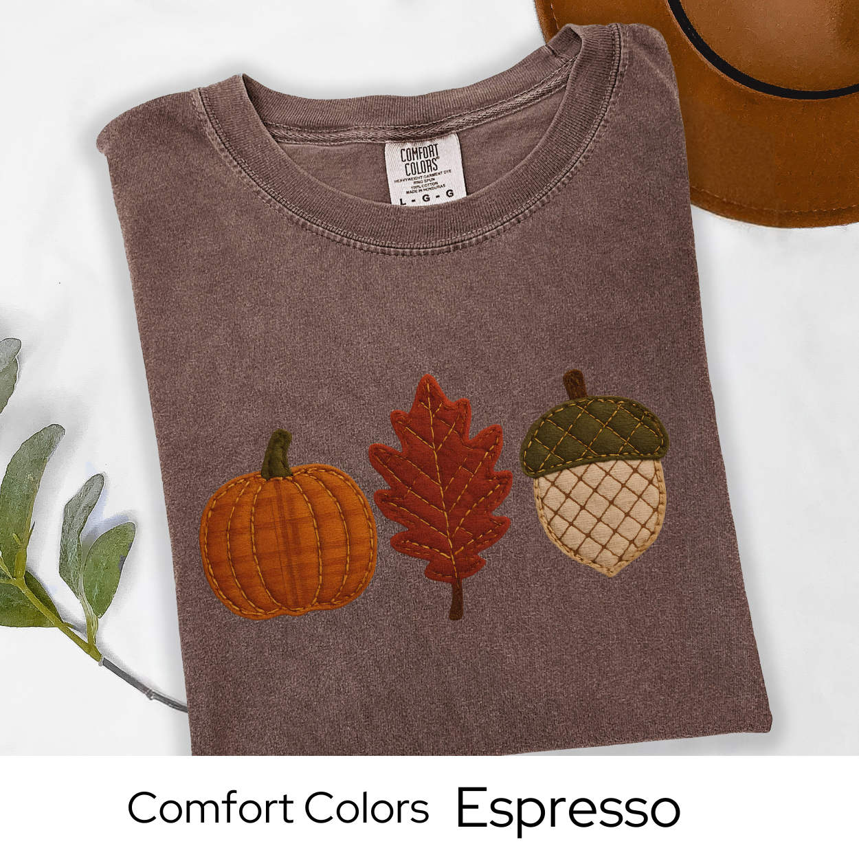 Fall Shirt Faux Embroidery, Fall Icons, Pumpkin Shirt, Comfort Colors Tee | Autumn Patchwork Graphic Top