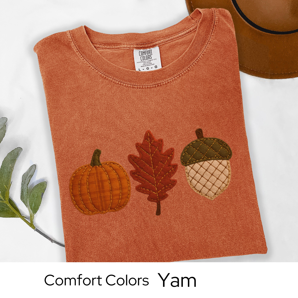 Fall Shirt Faux Embroidery, Fall Icons, Pumpkin Shirt, Comfort Colors Tee | Autumn Patchwork Graphic Top