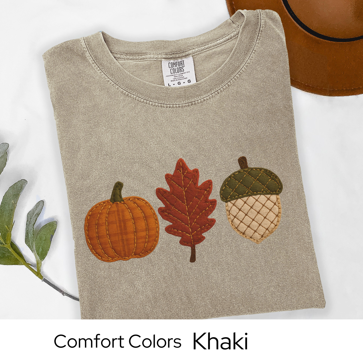 Fall Shirt Faux Embroidery, Fall Icons, Pumpkin Shirt, Comfort Colors Tee | Autumn Patchwork Graphic Top