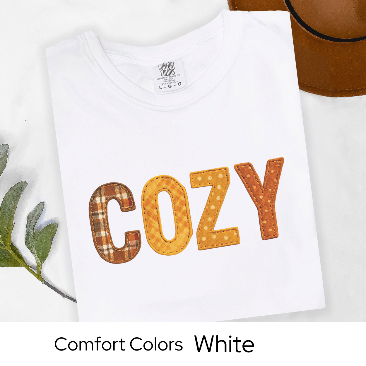 Cozy Fall Shirt Faux Embroidery Comfort Colors Tee | Autumn Plaid Patchwork Style Top