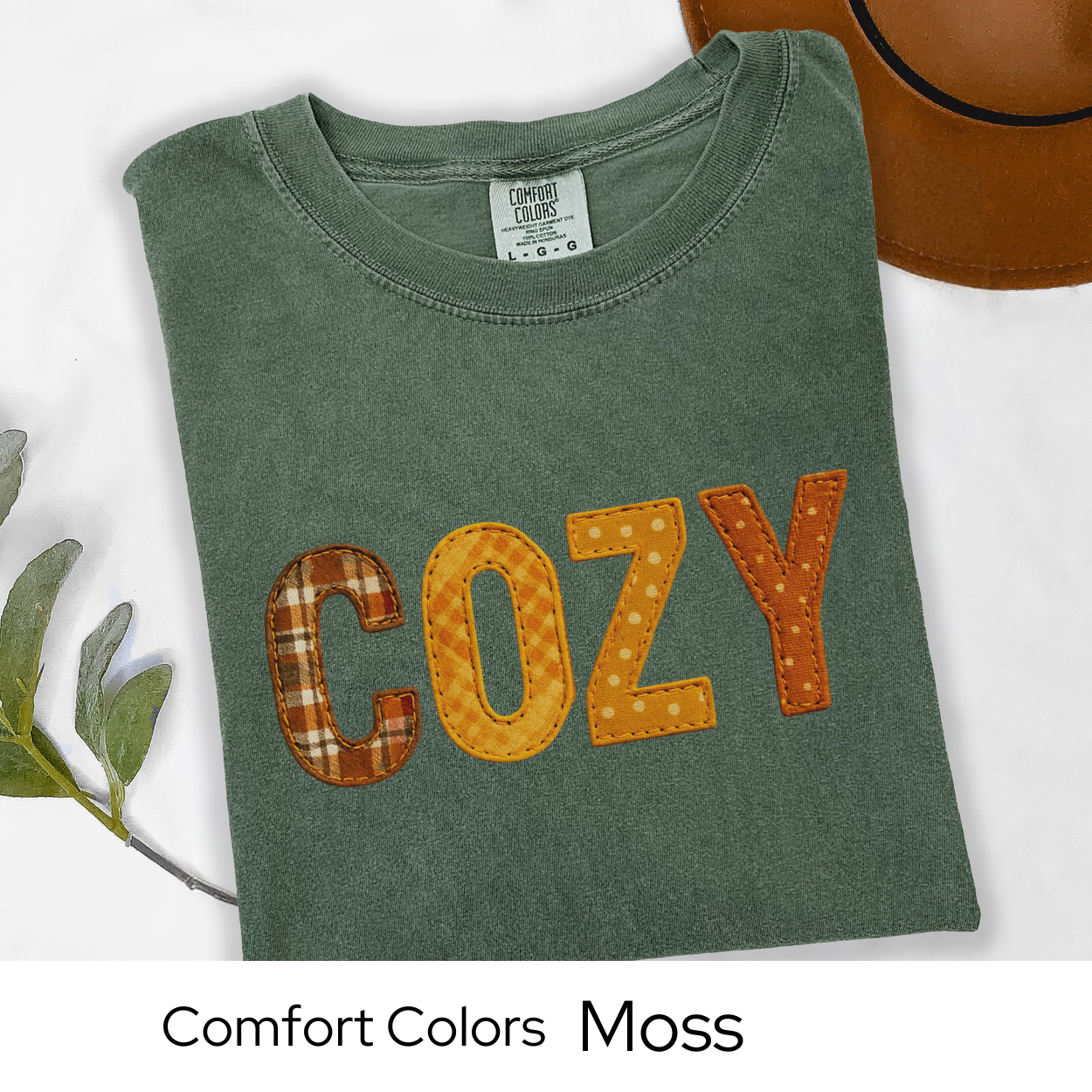 Cozy Fall Shirt Faux Embroidery Comfort Colors Tee | Autumn Plaid Patchwork Style Top
