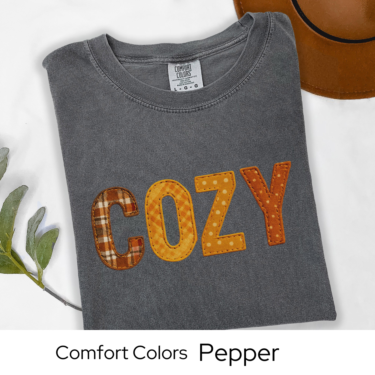 Cozy Fall Shirt Faux Embroidery Comfort Colors Tee | Autumn Plaid Patchwork Style Top