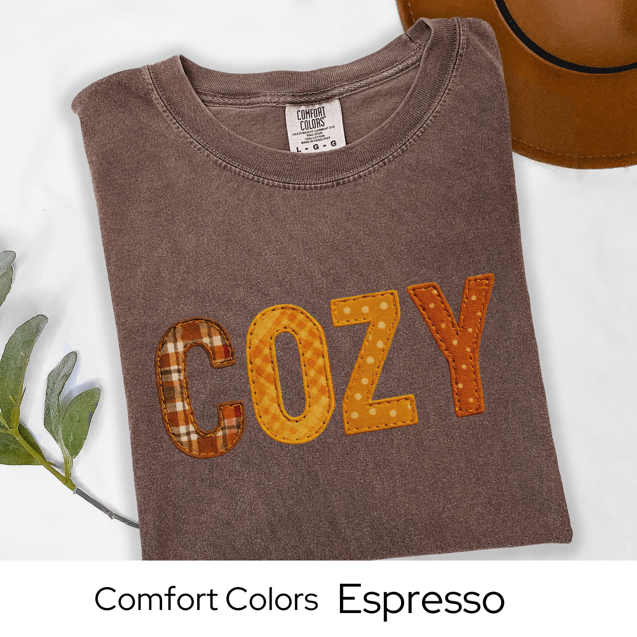 Cozy Fall Shirt Faux Embroidery Comfort Colors Tee | Autumn Plaid Patchwork Style Top