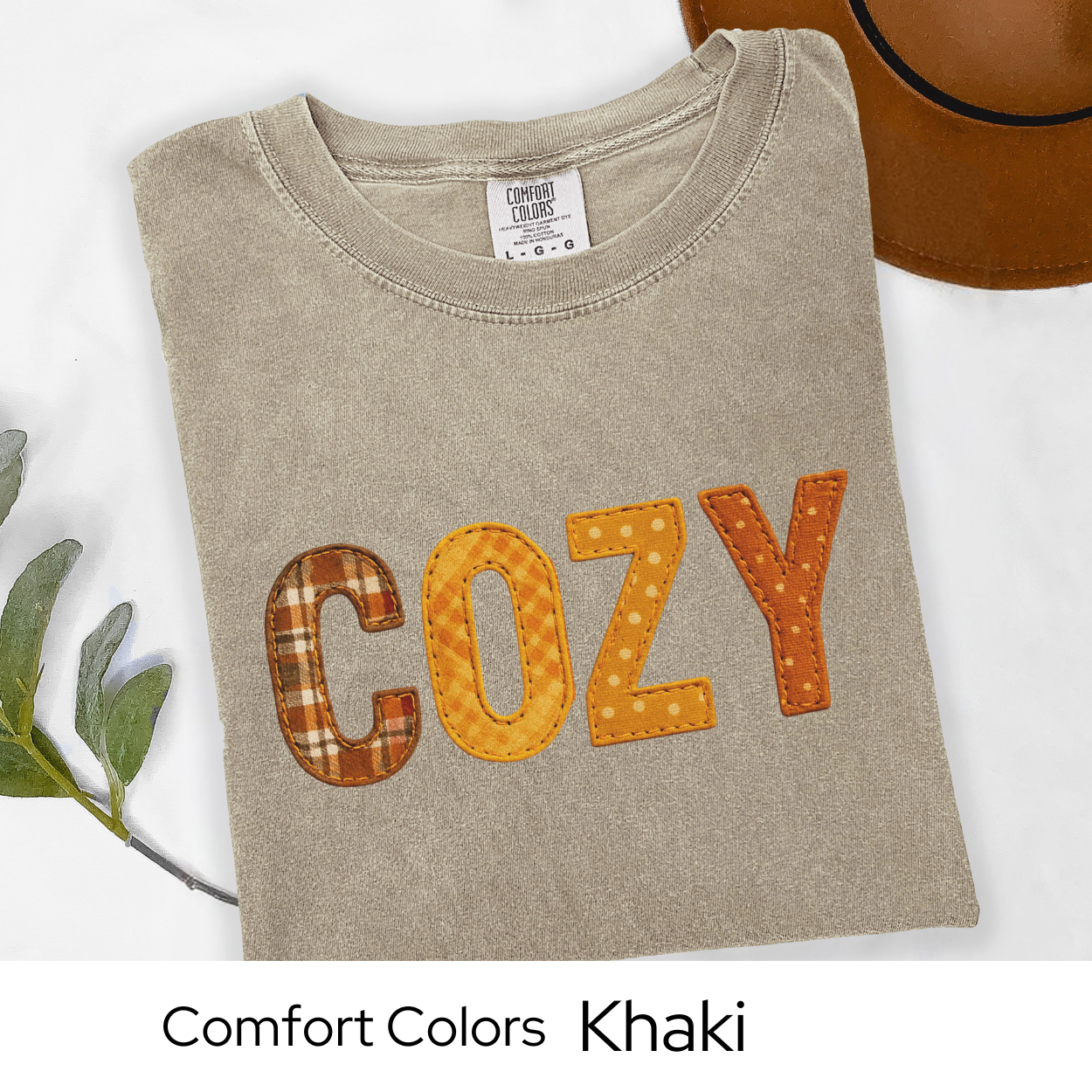 Cozy Fall Shirt Faux Embroidery Comfort Colors Tee | Autumn Plaid Patchwork Style Top