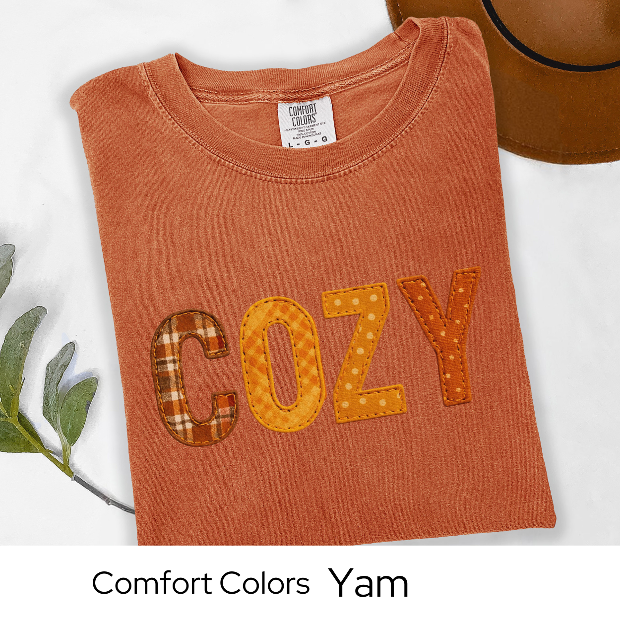 Cozy Fall Shirt Faux Embroidery Comfort Colors Tee | Autumn Plaid Patchwork Style Top