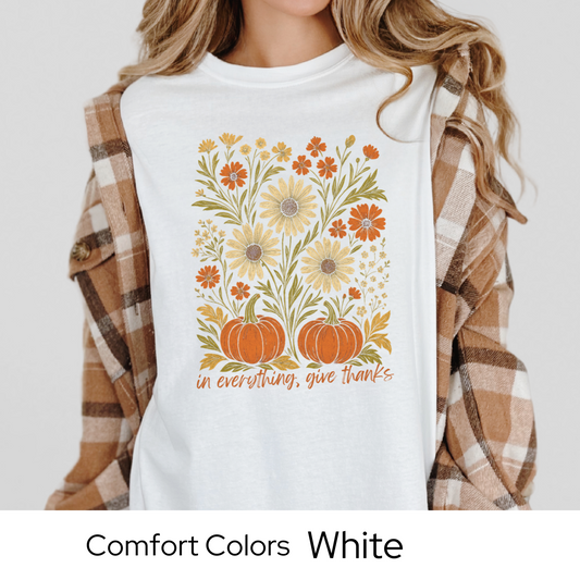 Give Thanks Fall Shirt Pumpkin Floral Tee Autumn Comfort Colors Thanksgiving Outfit