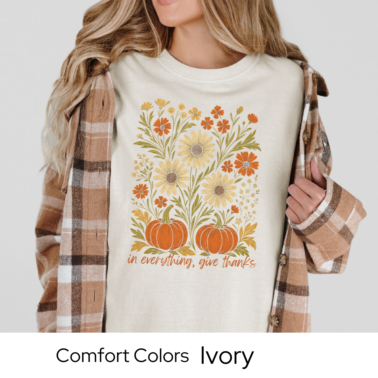 Give Thanks Fall Shirt Pumpkin Floral Tee Autumn Comfort Colors Thanksgiving Outfit