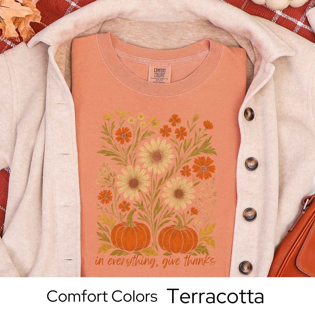 Give Thanks Fall Shirt Pumpkin Floral Tee Autumn Comfort Colors Thanksgiving Outfit