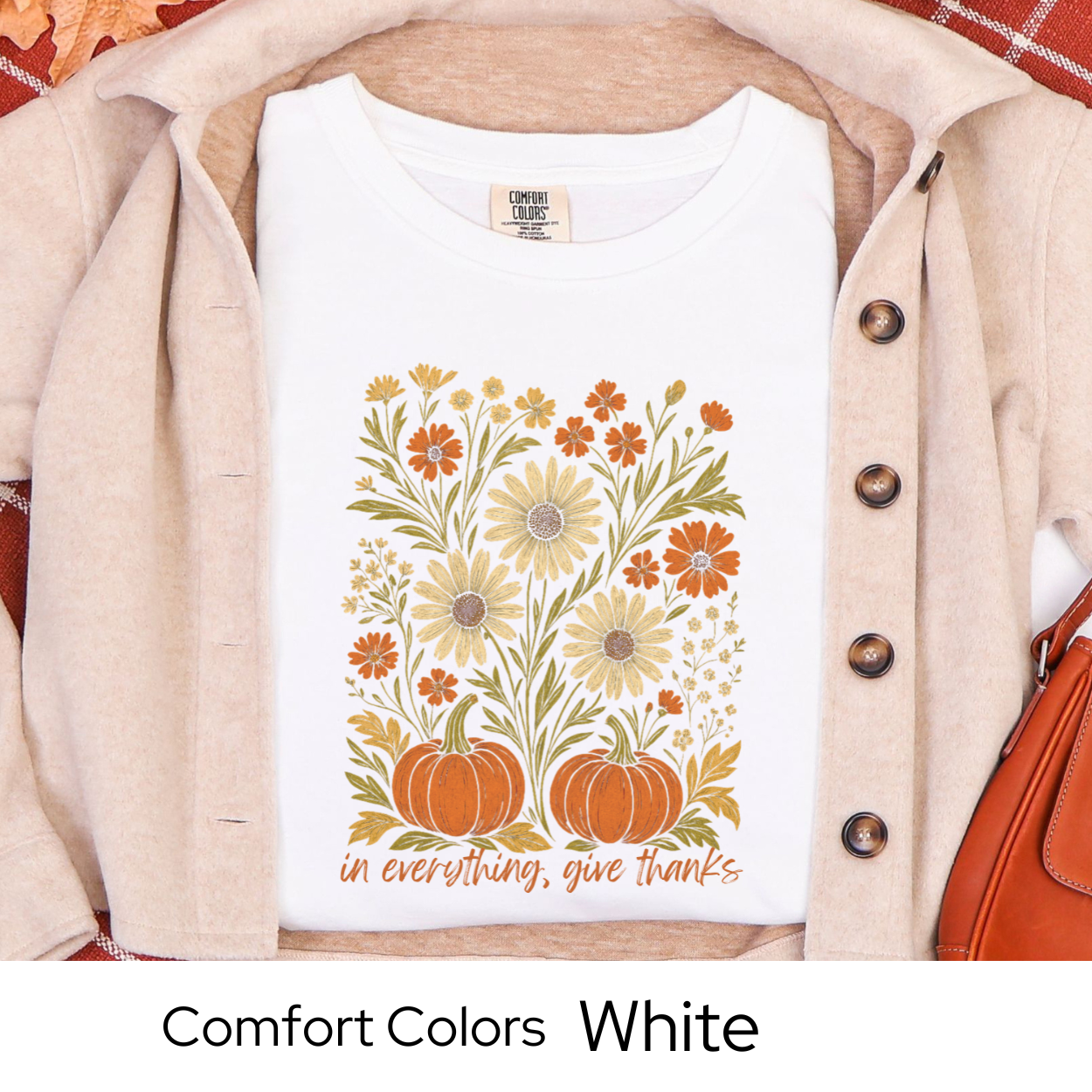 Give Thanks Fall Shirt Pumpkin Floral Tee Autumn Comfort Colors Thanksgiving Outfit