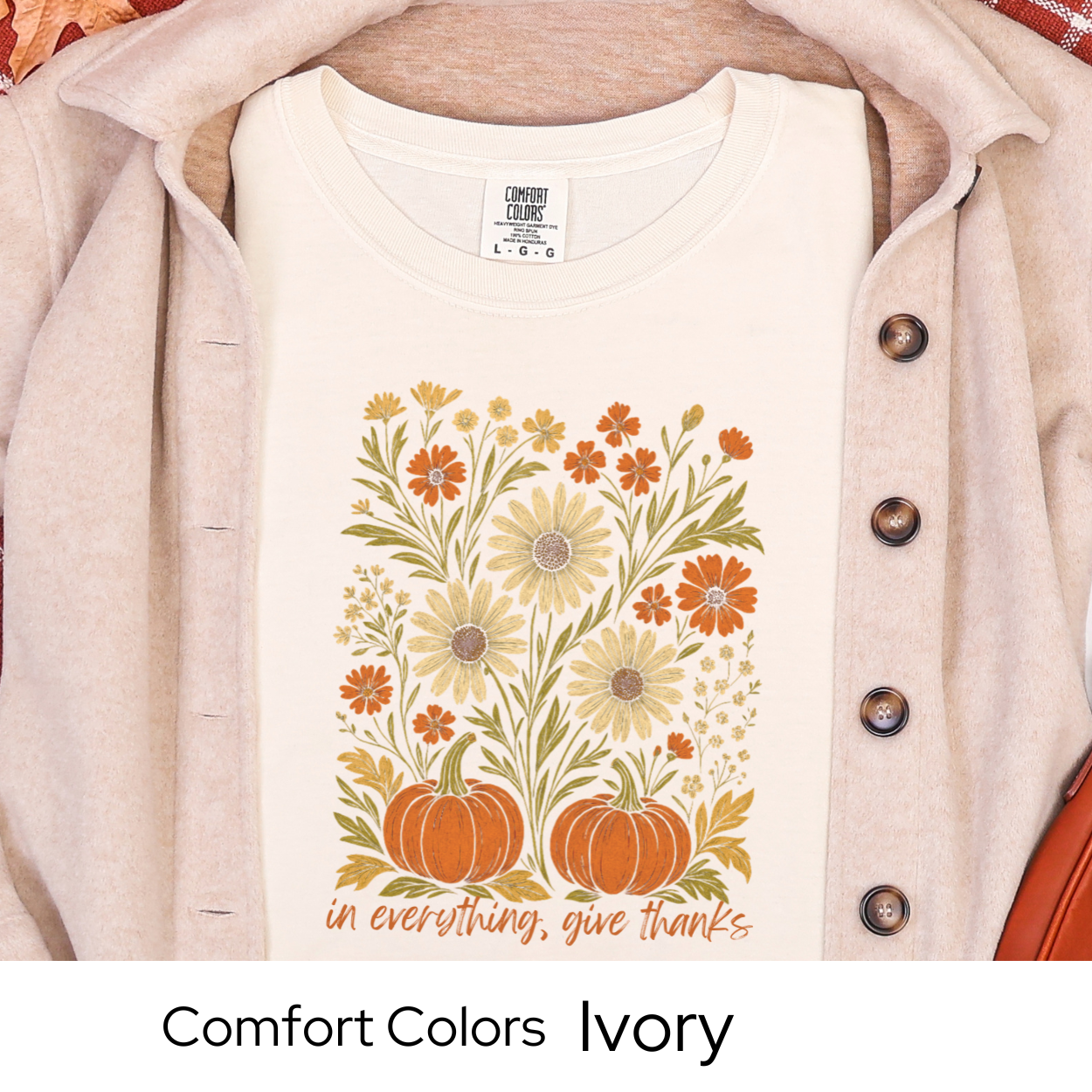 Give Thanks Fall Shirt Pumpkin Floral Tee Autumn Comfort Colors Thanksgiving Outfit