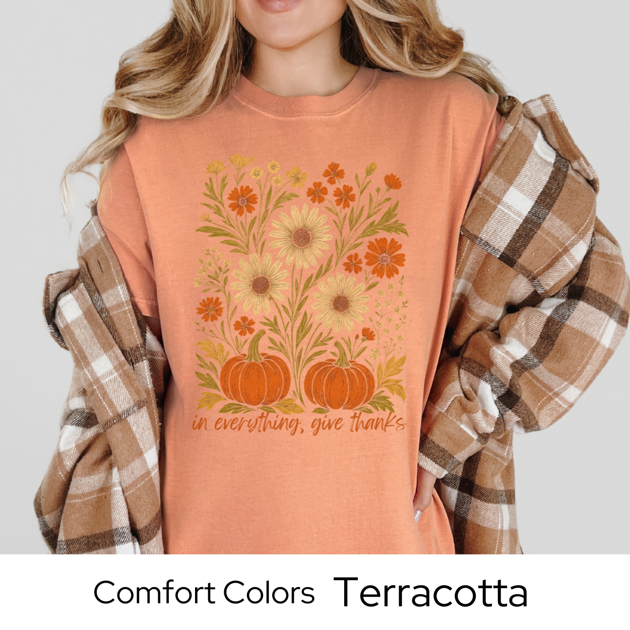 Give Thanks Fall Shirt Pumpkin Floral Tee Autumn Comfort Colors Thanksgiving Outfit