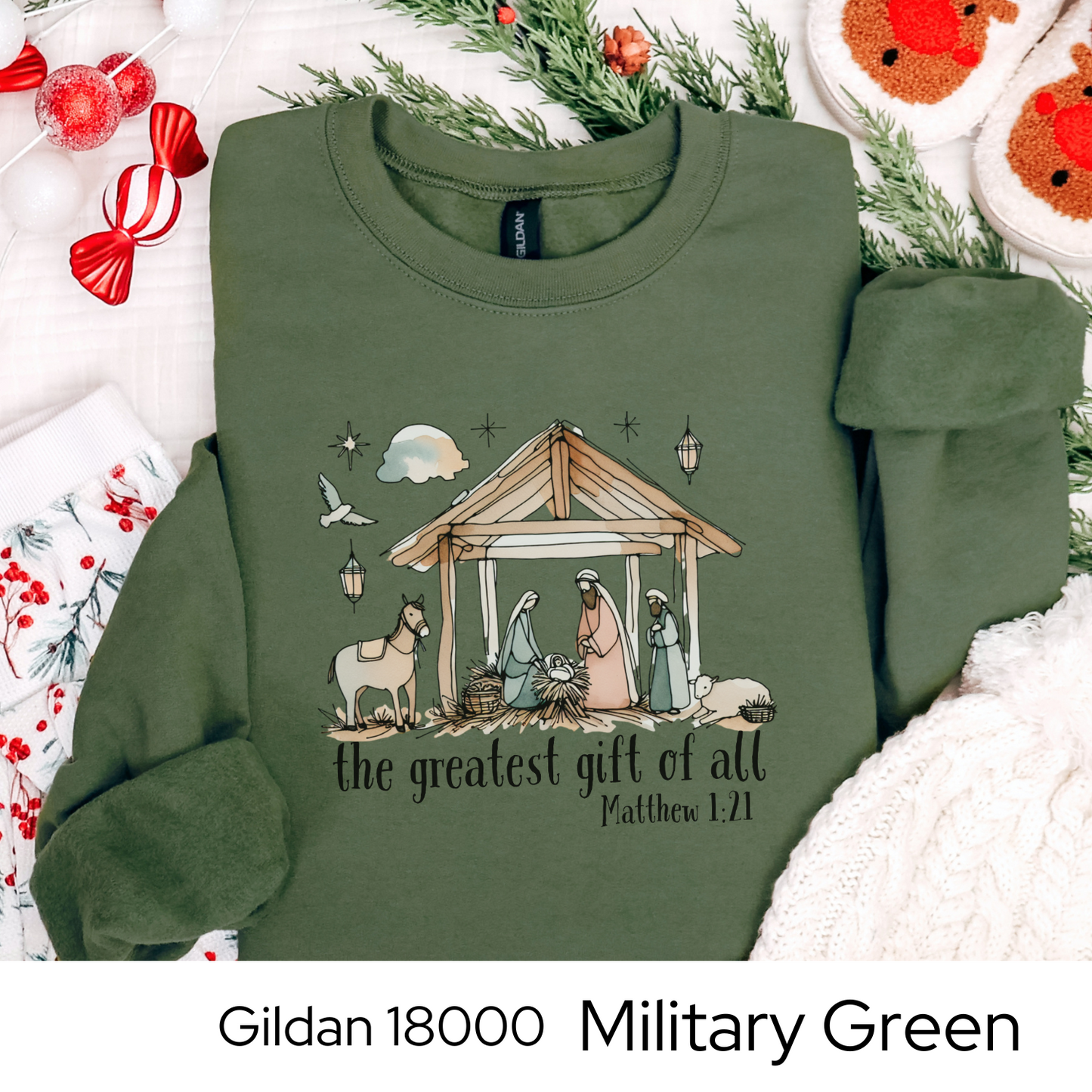 Christian Christmas Sweatshirt, Nativity Scene Sweater, Bible Verse Holiday Shirt, Religious Christmas Gift, Cozy Faith Crewneck