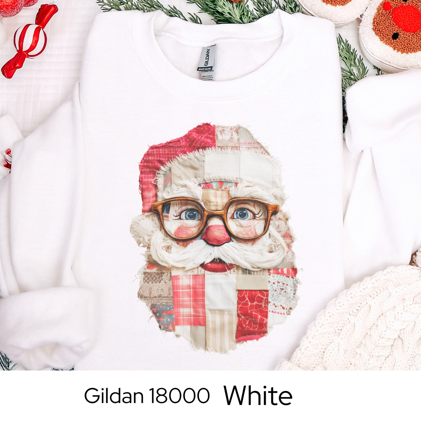Patchwork Santa Sweatshirt, Vintage Quilted Christmas Crewneck, Faux Embroidery, Retro Holiday Santa Pullover, Cozy Winter Gift