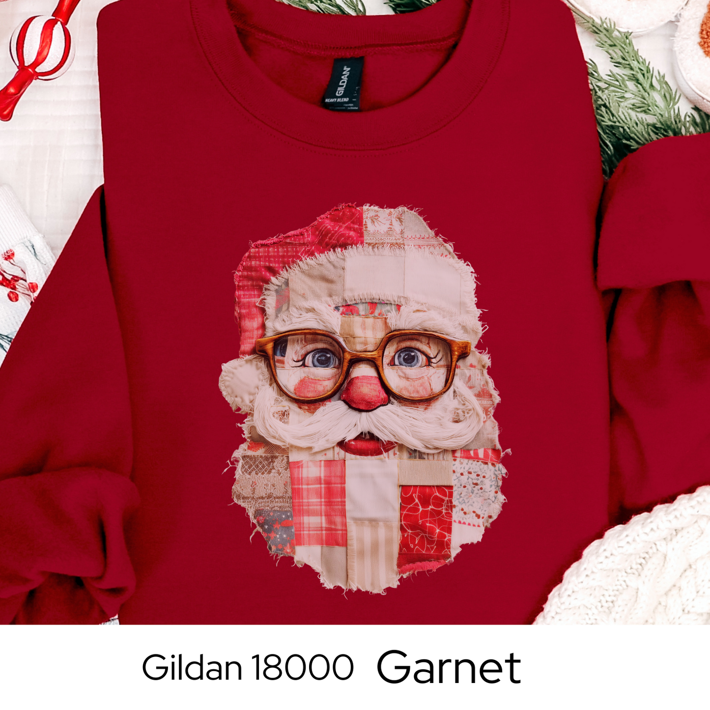 Patchwork Santa Sweatshirt, Vintage Quilted Christmas Crewneck, Faux Embroidery, Retro Holiday Santa Pullover, Cozy Winter Gift