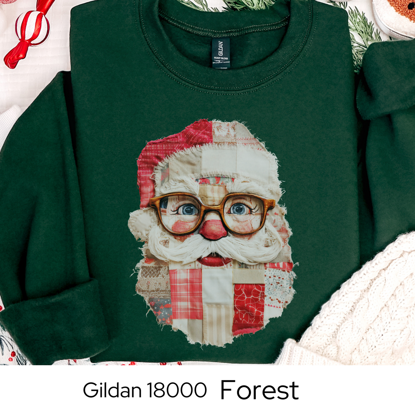Patchwork Santa Sweatshirt, Vintage Quilted Christmas Crewneck, Faux Embroidery, Retro Holiday Santa Pullover, Cozy Winter Gift