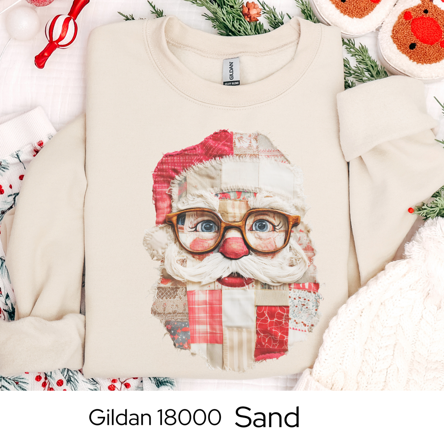 Patchwork Santa Sweatshirt, Vintage Quilted Christmas Crewneck, Faux Embroidery, Retro Holiday Santa Pullover, Cozy Winter Gift
