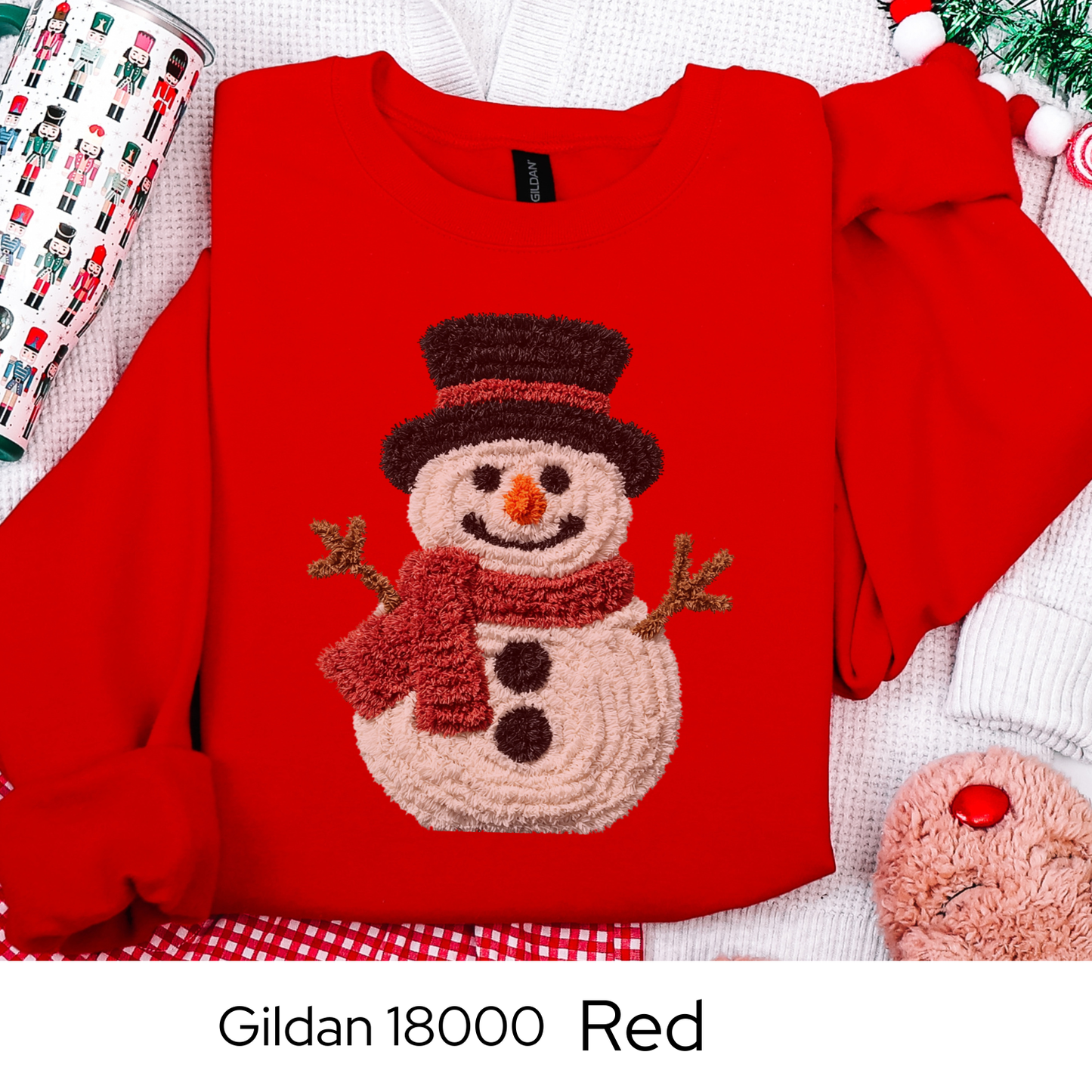 Snowman Christmas Sweatshirt, Winter Holiday Gift for Her, Cozy Winter Outfit, Cute Snowman Crewneck, Faux Yarn