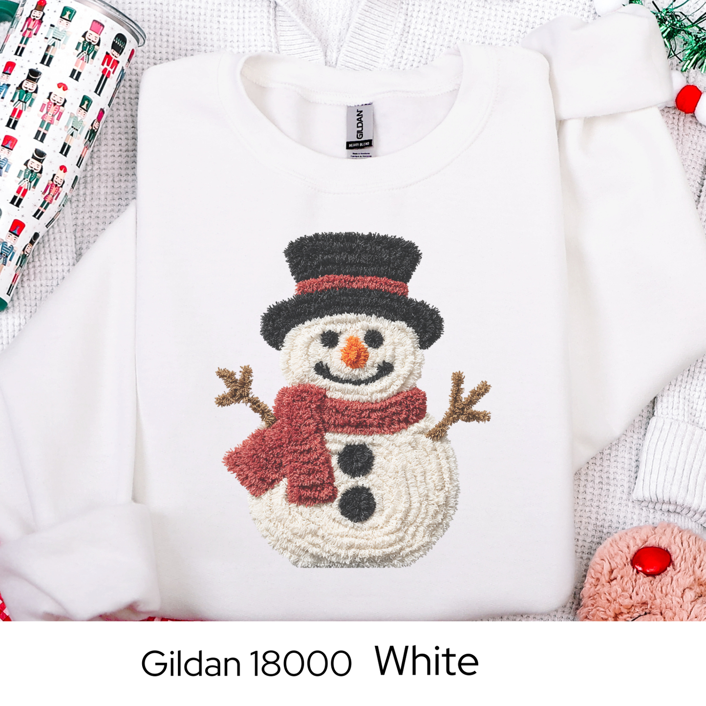 Snowman Christmas Sweatshirt, Winter Holiday Gift for Her, Cozy Winter Outfit, Cute Snowman Crewneck, Faux Yarn