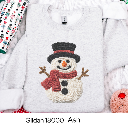 Snowman Christmas Sweatshirt, Winter Holiday Gift for Her, Cozy Winter Outfit, Cute Snowman Crewneck, Faux Yarn