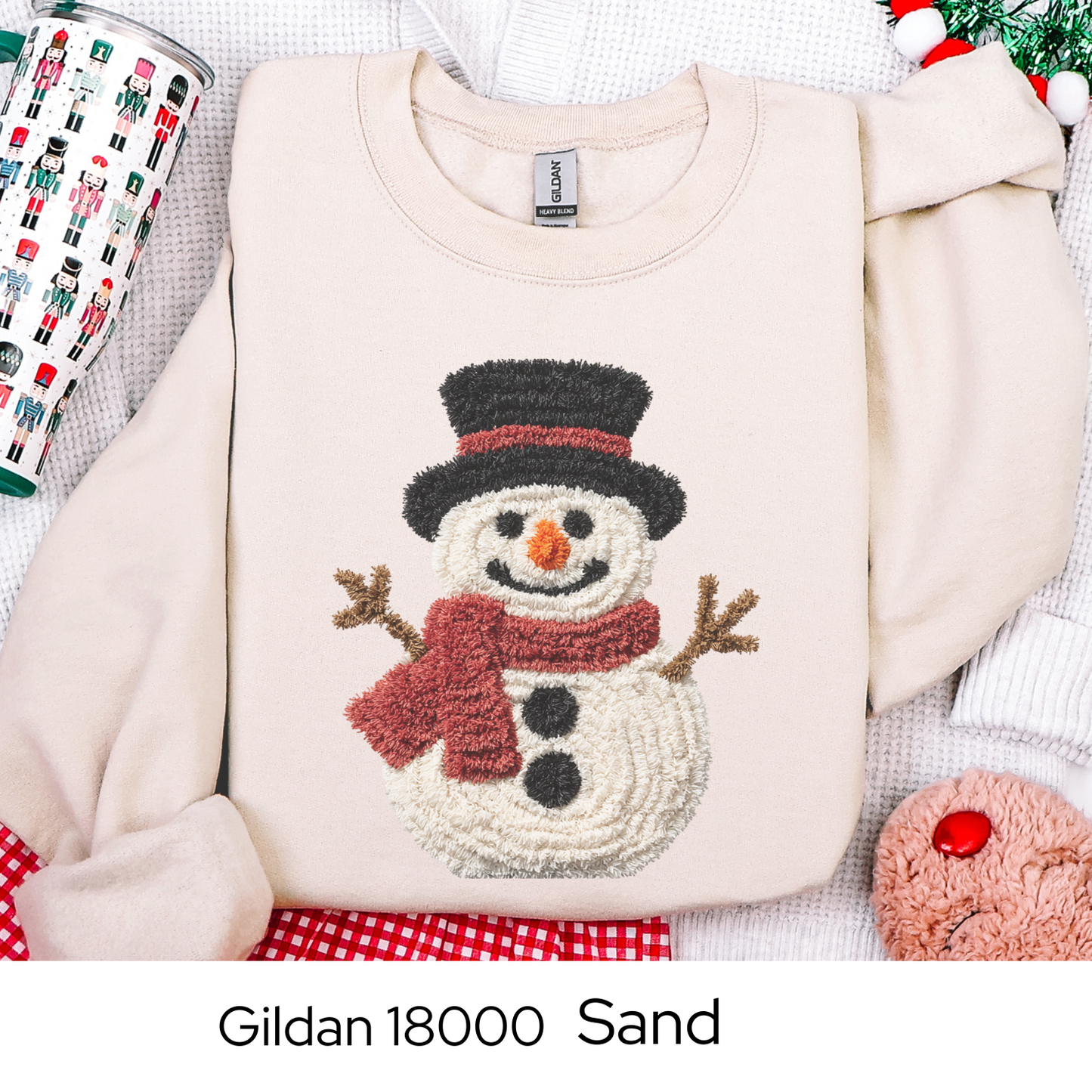 Snowman Christmas Sweatshirt, Winter Holiday Gift for Her, Cozy Winter Outfit, Cute Snowman Crewneck, Faux Yarn