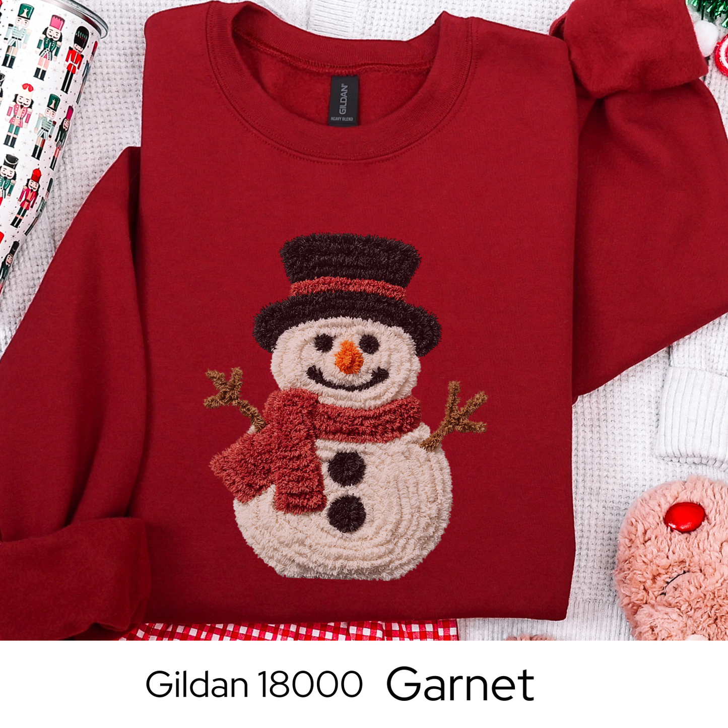 Snowman Christmas Sweatshirt, Winter Holiday Gift for Her, Cozy Winter Outfit, Cute Snowman Crewneck, Faux Yarn