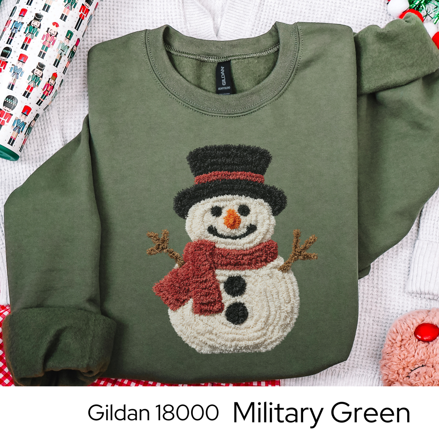 Snowman Christmas Sweatshirt, Winter Holiday Gift for Her, Cozy Winter Outfit, Cute Snowman Crewneck, Faux Yarn
