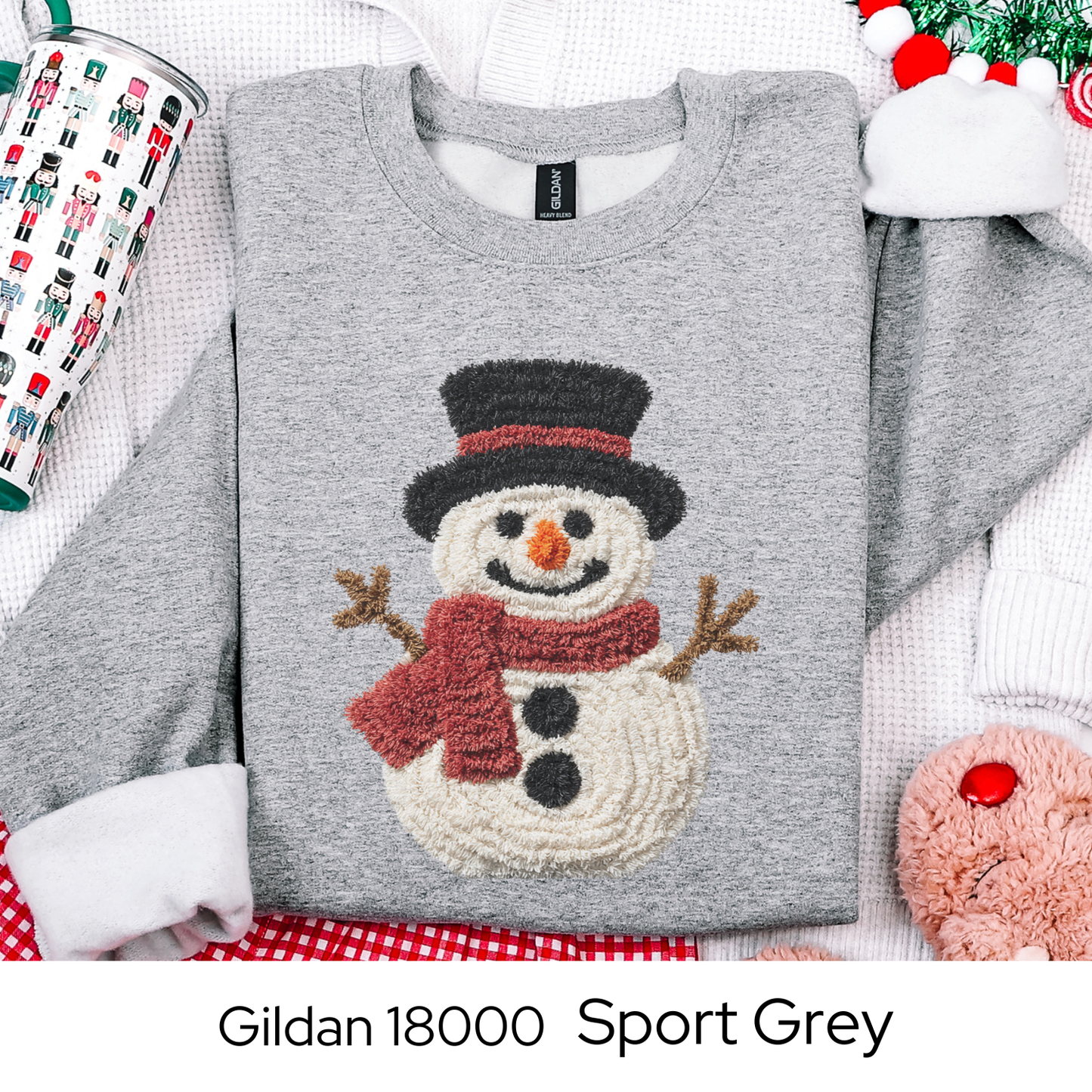Snowman Christmas Sweatshirt, Winter Holiday Gift for Her, Cozy Winter Outfit, Cute Snowman Crewneck, Faux Yarn