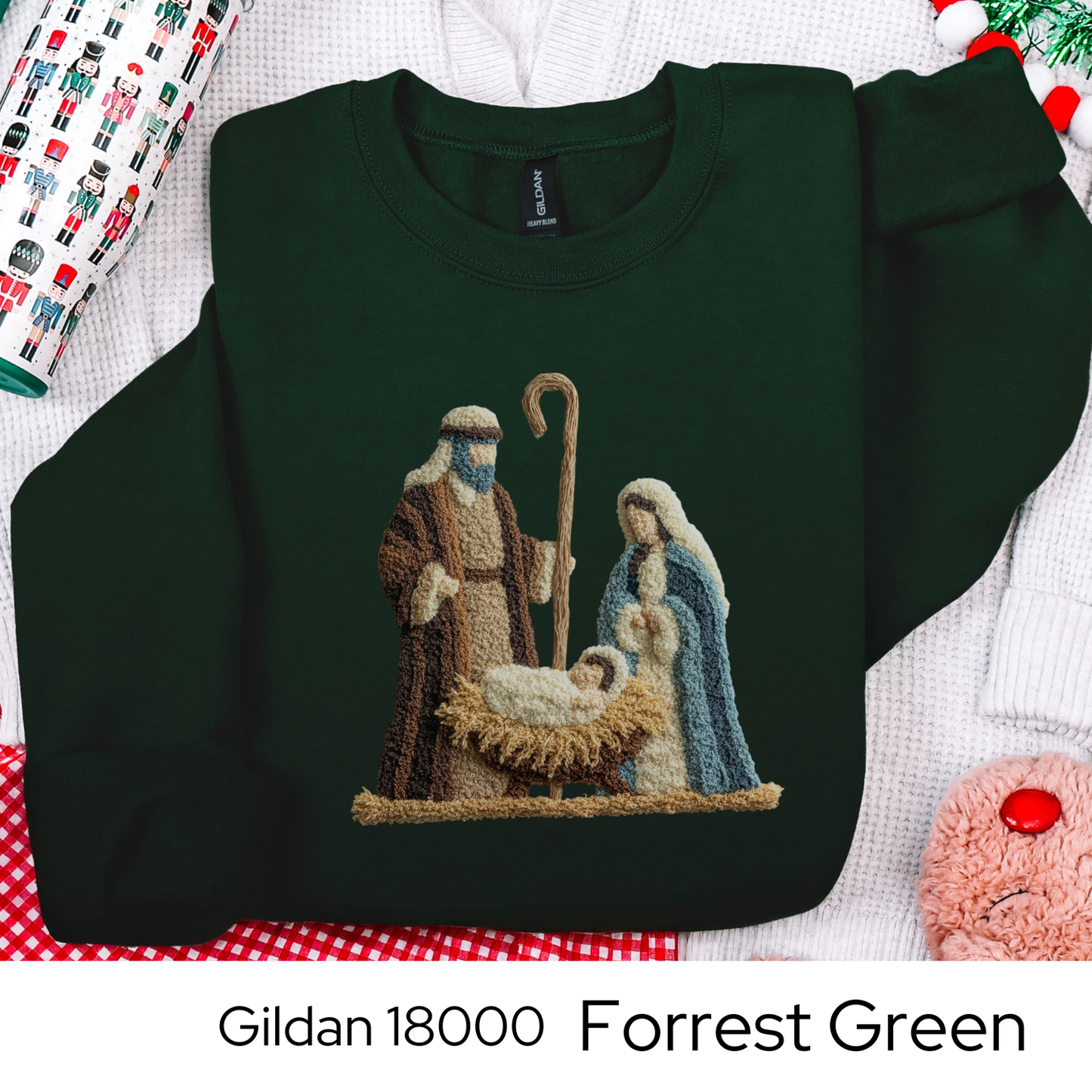 Nativity Christmas Sweatshirt, Religious Holiday Crewneck, Christian Gift for Her, Faith Based Sweater, Faux Yarn