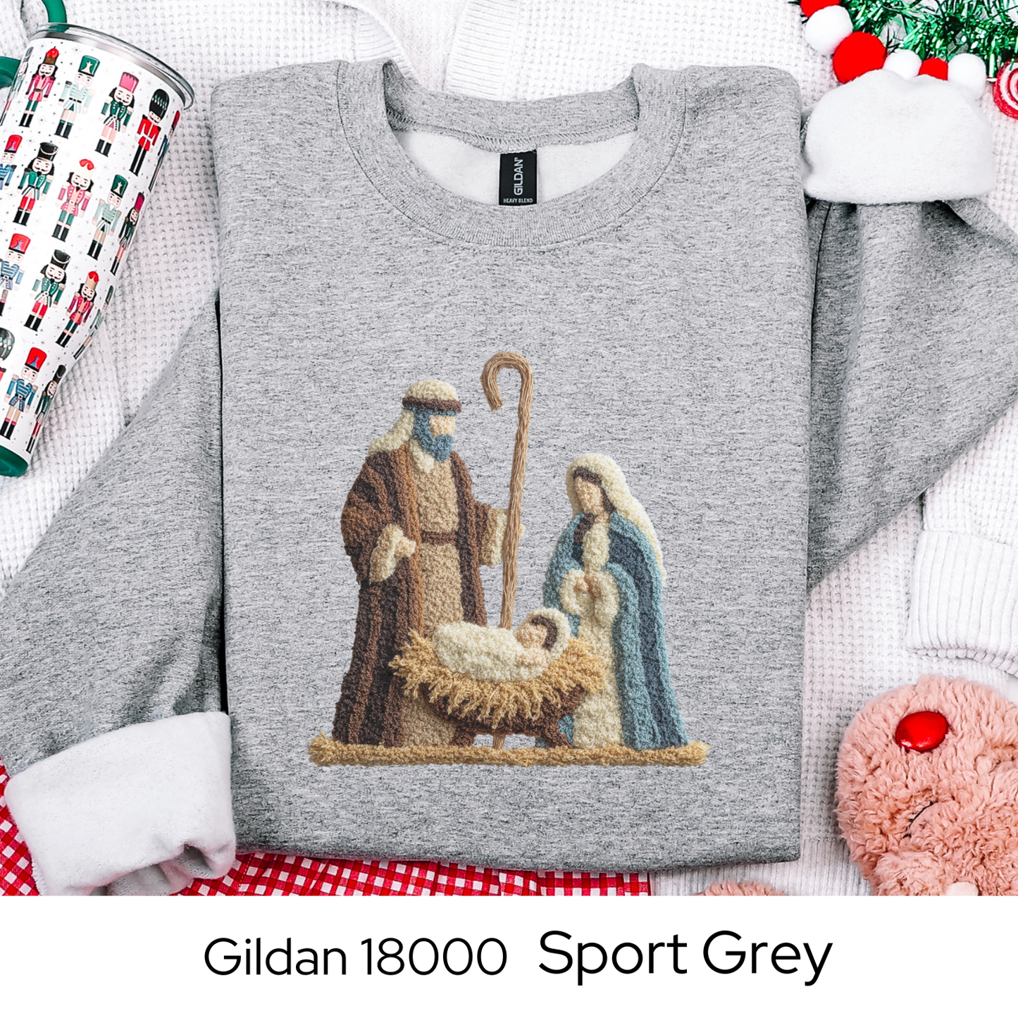 Nativity Christmas Sweatshirt, Religious Holiday Crewneck, Christian Gift for Her, Faith Based Sweater, Faux Yarn