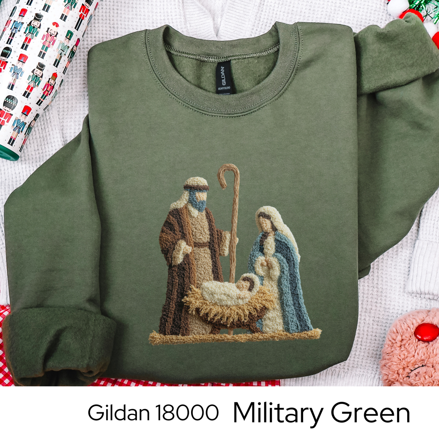 Nativity Christmas Sweatshirt, Religious Holiday Crewneck, Christian Gift for Her, Faith Based Sweater, Faux Yarn