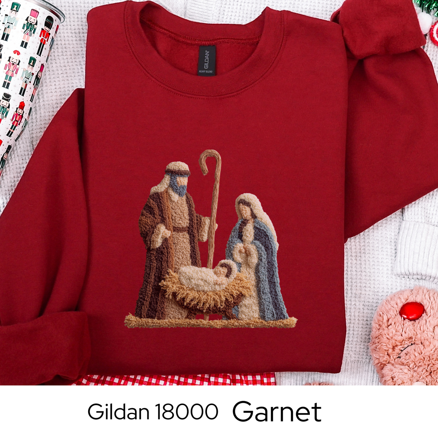 Nativity Christmas Sweatshirt, Religious Holiday Crewneck, Christian Gift for Her, Faith Based Sweater, Faux Yarn