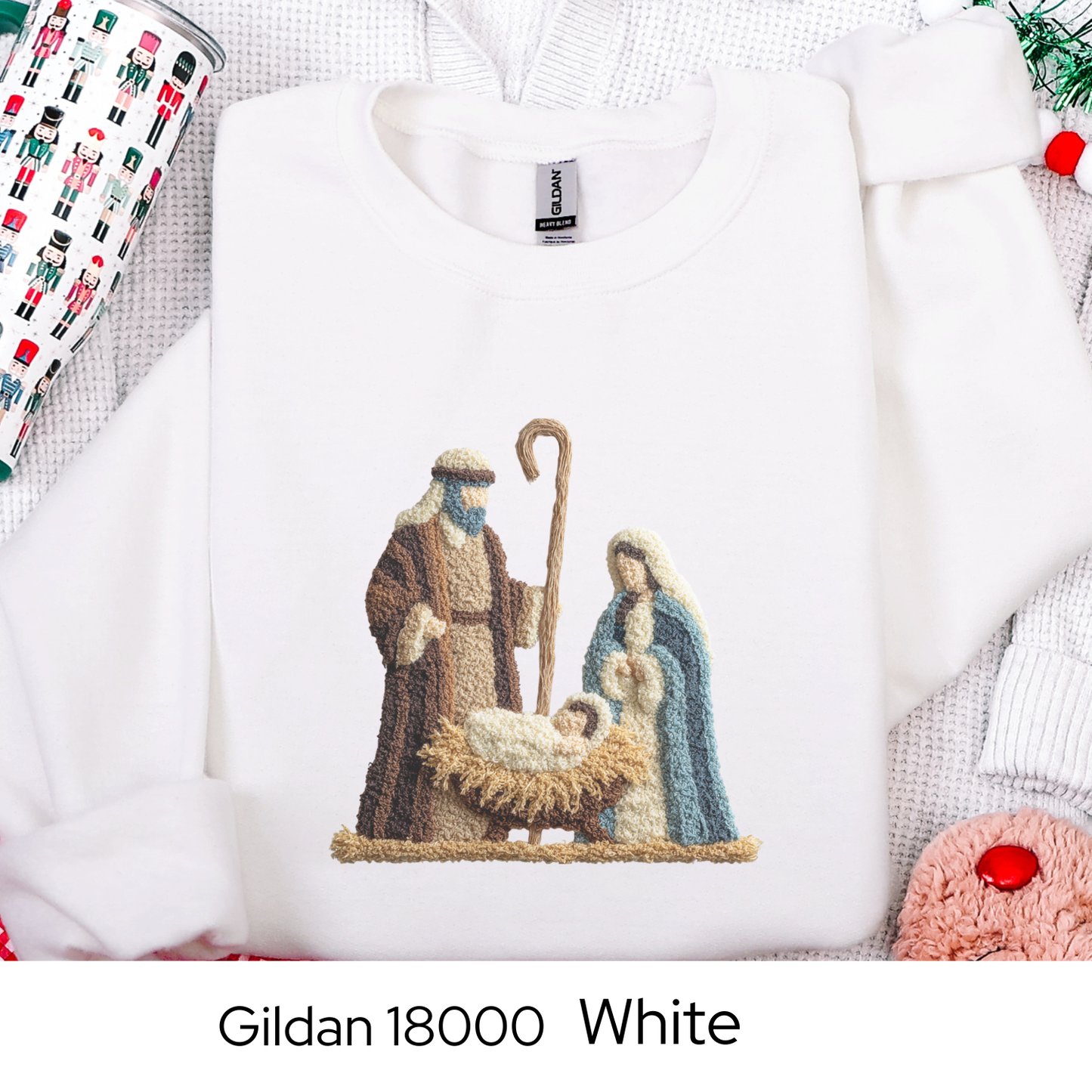 Nativity Christmas Sweatshirt, Religious Holiday Crewneck, Christian Gift for Her, Faith Based Sweater, Faux Yarn