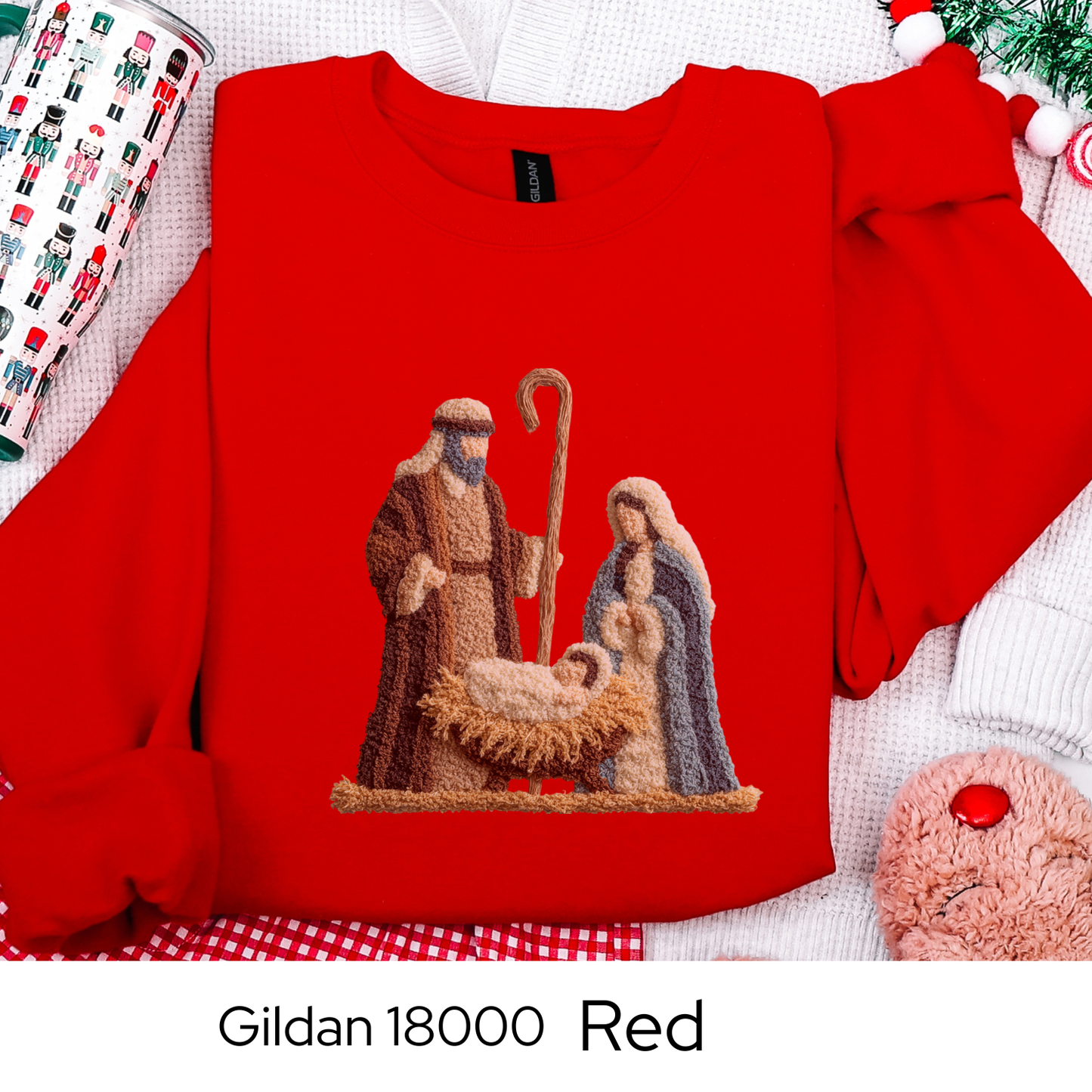 Nativity Christmas Sweatshirt, Religious Holiday Crewneck, Christian Gift for Her, Faith Based Sweater, Faux Yarn