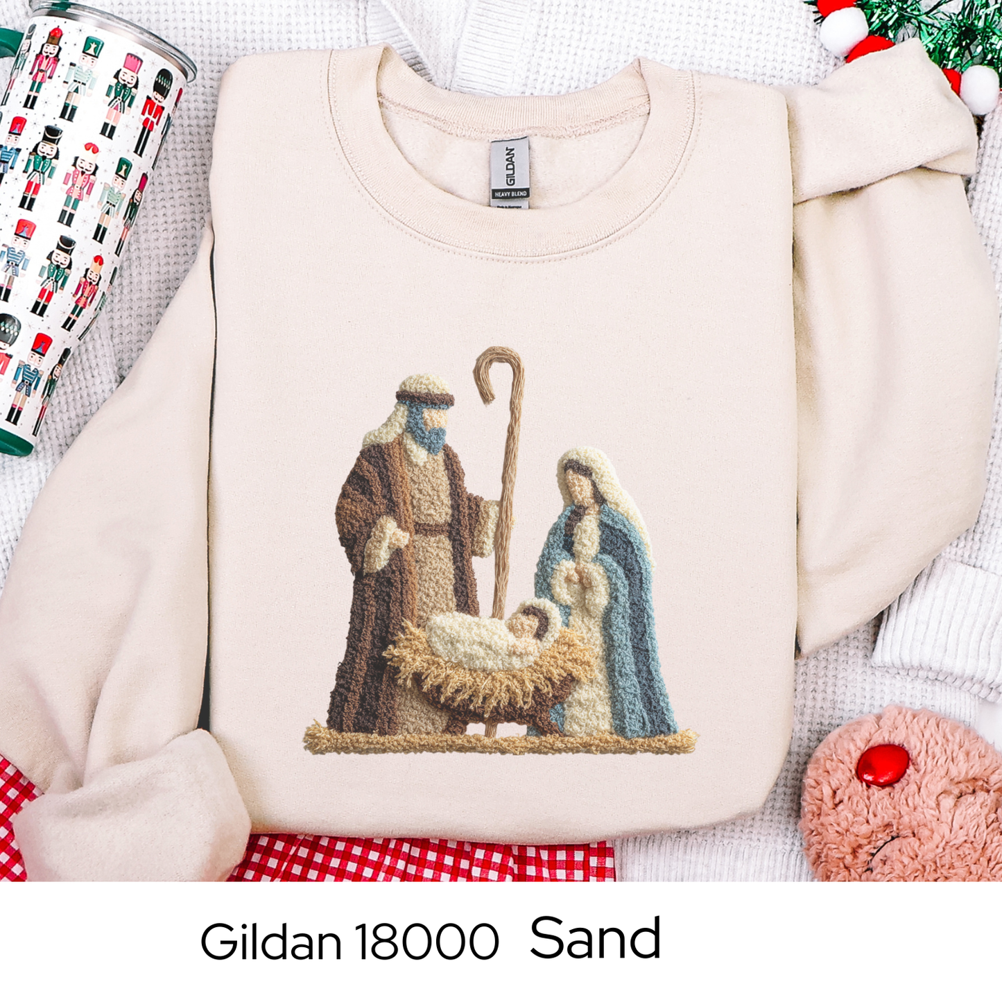 Nativity Christmas Sweatshirt, Religious Holiday Crewneck, Christian Gift for Her, Faith Based Sweater, Faux Yarn