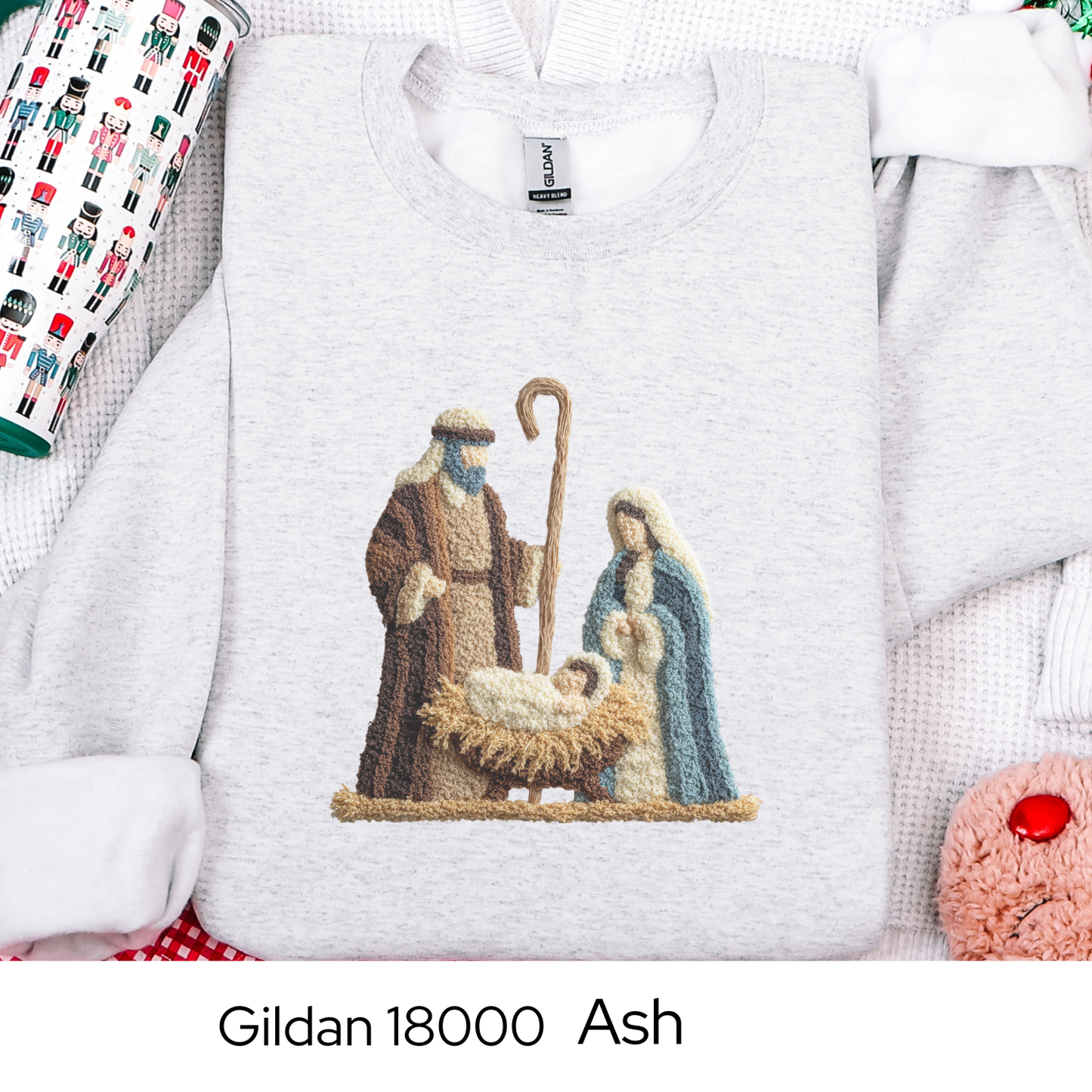 Nativity Christmas Sweatshirt, Religious Holiday Crewneck, Christian Gift for Her, Faith Based Sweater, Faux Yarn