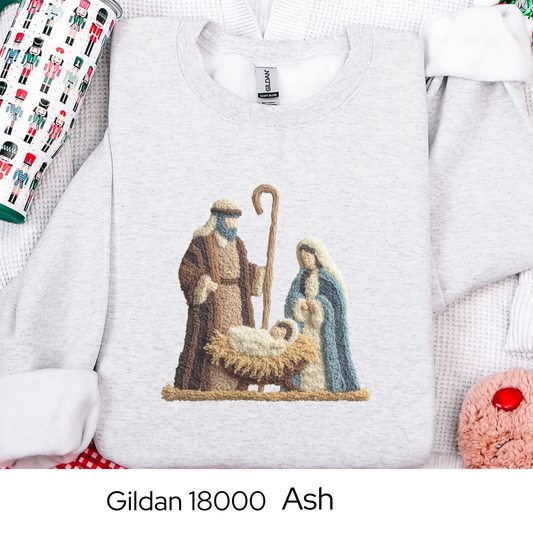 Nativity Christmas Sweatshirt, Religious Holiday Crewneck, Christian Gift for Her, Faith Based Sweater, Faux Yarn