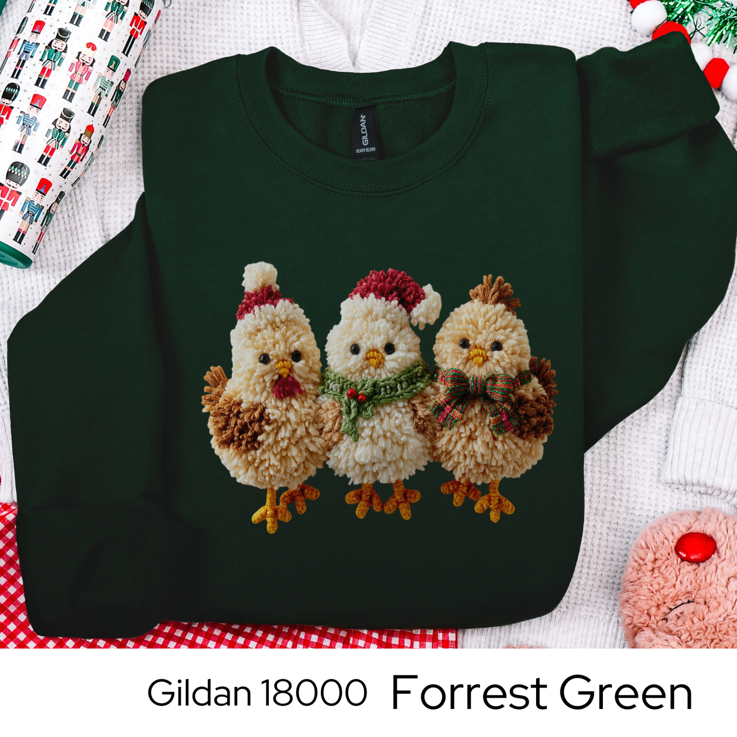 Christmas Chickens Sweatshirt, Farm Animal Holiday Crewneck, Cute Country Gift for Her, Winter Sweater, Faux Yarn