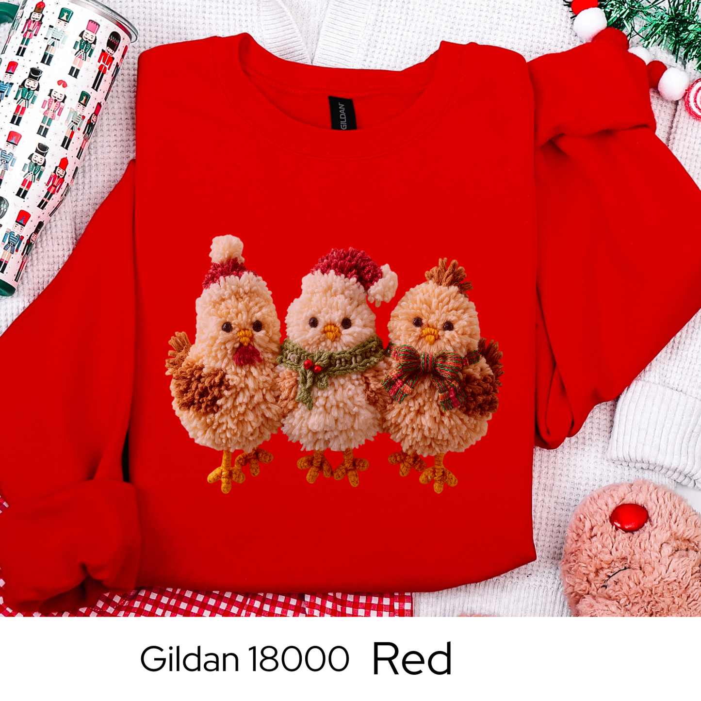 Christmas Chickens Sweatshirt, Farm Animal Holiday Crewneck, Cute Country Gift for Her, Winter Sweater, Faux Yarn